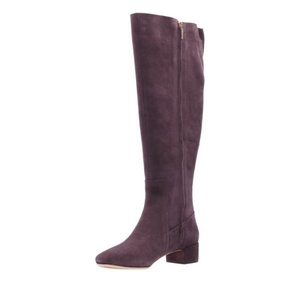 Clarks Womens Orabella Ava Knee High Boots Aubergine Suede | UK-6519723